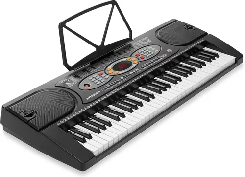 Miniatura 8 de Hamzer Teclado de piano digital de 61 teclas para principiantes, kit de teclado de piano electrónico con soporte, taburete, auriculares, micrófono