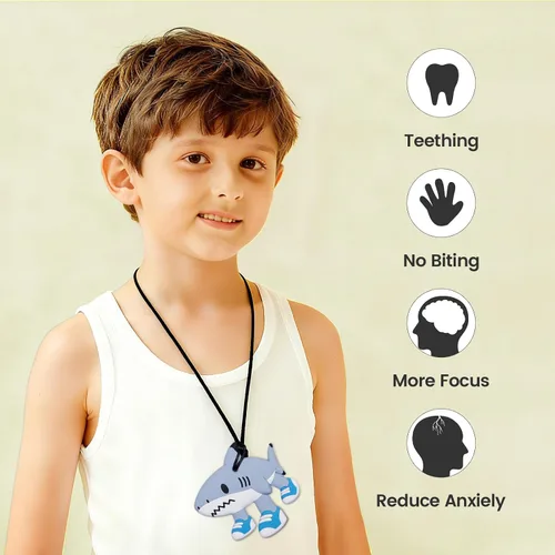 Miniatura 5 de 2 piezas de collar sensorial de silicona para niños y niñas, collar masticable para niños con autismo, TDAH, motor oral, necesidades de morder