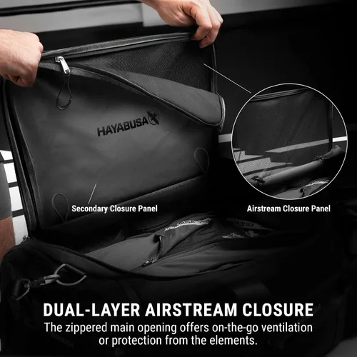Miniatura 3 de Bolsa de gimnasio deportiva Hayabusa Airstream para mujeres y hombres - Bolsa de lona negra de 50 l - 7 bolsillos con cremallera, buena para viajes