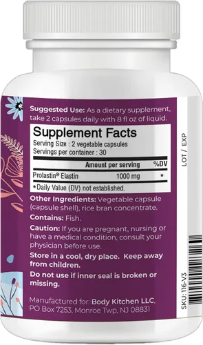 Miniatura 5 de Body Kitchen Youthful Beauty Advanced - Péptidos de colágeno en polvo y resveratrol y ácido hialurónico, 10 onzas y Pro-elastina, cantidad de 60