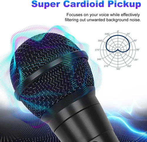 Miniatura 3 de Micrófono de mano con cable, micrófono vocal dinámico cardioide de mano dual con interruptor de encendido/apagado, cable de 13 pies, conector