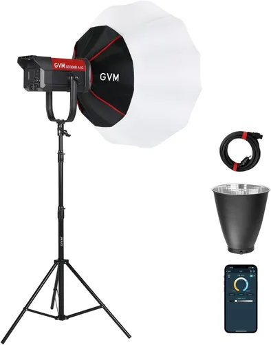 Miniatura 10 de GVM 300W Luz de Vídeo LED, 221950lux/1m, Kit de Iluminación de Fotografía ARO SD300B con Control por Aplicación, Luz de Estudio de 2700K-6800K Kit