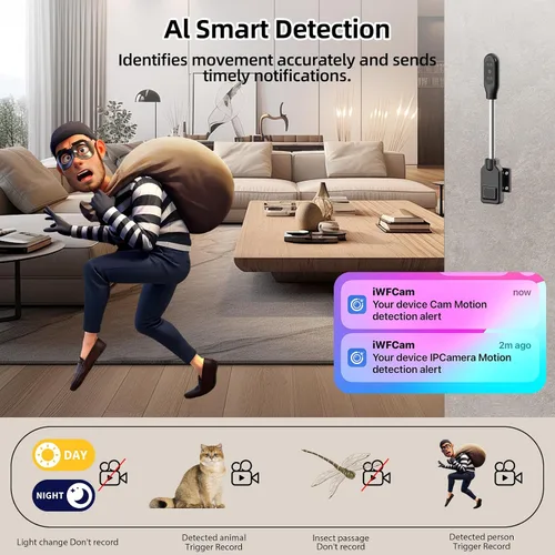 Miniatura 8 de W8 - Mini cámara de seguridad inteligente para el hogar, compatible con WiFi de doble banda de 5 GHz y 2.4 GHz, video FHD de 1920 x 1080, visión