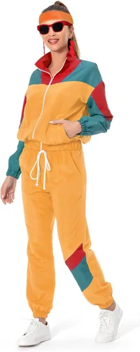 Miniatura 10 de Conjunto de traje de pista de bloque de color de los años 80, rompevientos de manga larga de los años 90, traje deportivo casual para mujer
