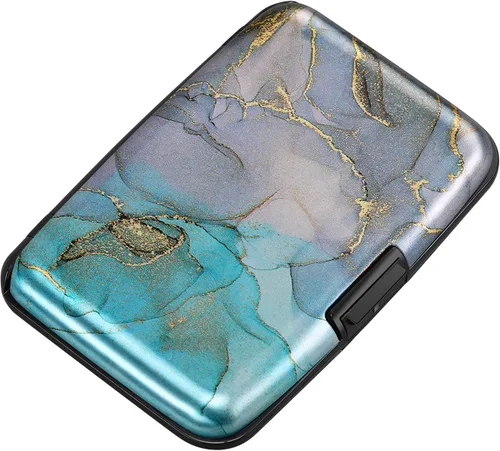 Miniatura 294 de ELFISH Mini cartera de aluminio RFID para tarjetas de crédito, funda de identificación de metal para hombres y mujeres, Happy Flower, Cartera Rfid