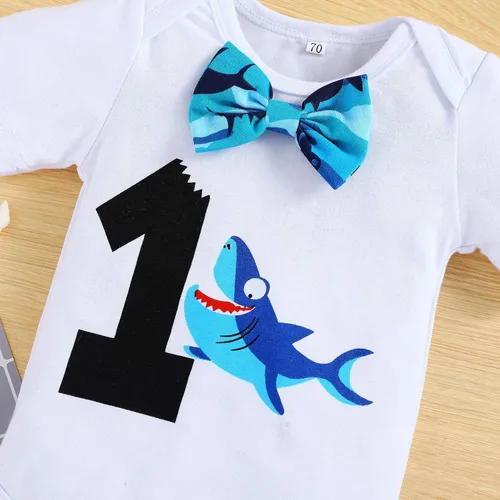 Miniatura 5 de GRNSHTS Ropa divertida de primer cumpleaños para bebé niño, mameluco con pajarita, mameluco para tartas