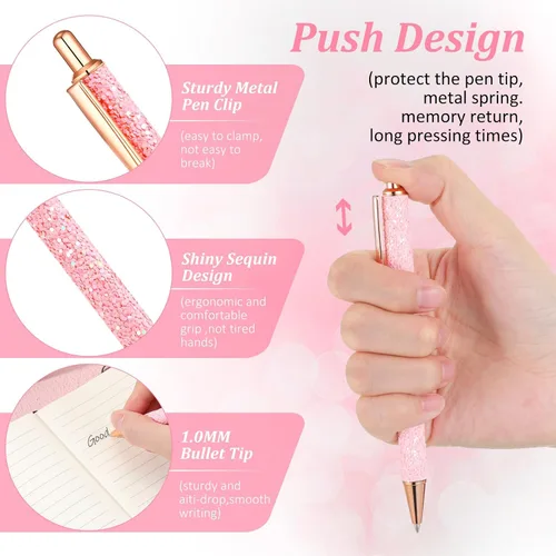 Miniatura 2 de BBTO Portabolígrafos de Lentejuelas Brillantes con 6 Bolígrafos de Clic de Lentejuelas, Bonitos Bolígrafos Retráctiles con Purpurina, Vasos