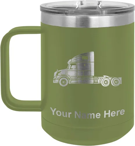 Miniatura 49 de LaserGram Taza de café aislada al vacío de 15 onzas, cabina de camión, grabado personalizado incluido (negro)
