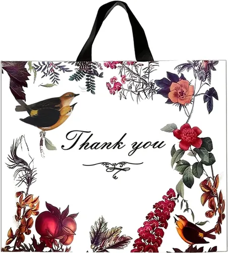 WAKAKO Paquete de 60 bolsas de agradecimiento para negocios, bolsas de regalo de plástico reutilizables para compras al por menor con asa de bucle,