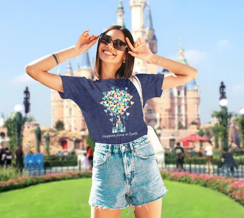 Miniatura 4 de Camisas mágicas para mujer, camisa Magic Kingdom, camiseta de manga corta con el lugar más feliz de la tierra, camiseta de vacaciones familiares