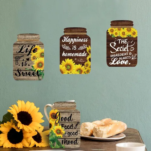 Miniatura 4 de Juego de 4 Piezas de Decoración de Pared de Cocina con Frascos Mason, Letreros de Madera para Cocina y Comedor, Arte de Pared Rústico, Decoración