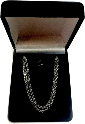 Miniatura 5 de Jewelry Affairs 14k White Gold Round Rolo Link Chain Necklace, 2.3mm