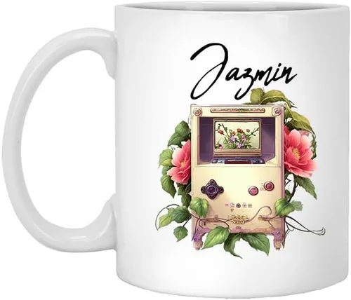 Personalized Name Jazmin 11oz White Mug Classic Retro Game Mug Game Gifts for Her Game Girl Gifts for Women Gaming Coffee Cup Video Game
