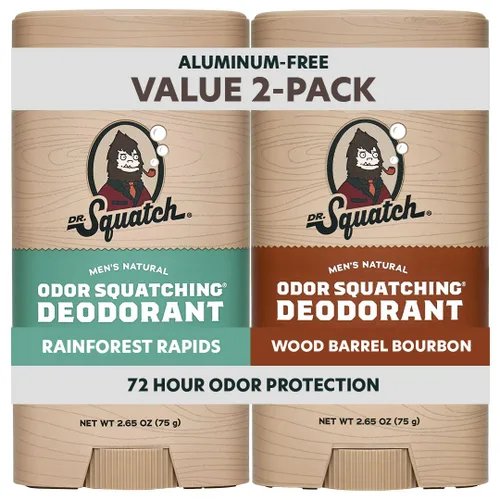 Dr. Squatch Desodorante natural para hombres, sin aluminio, Rainforest Rapids + Wood Barrel Bourbon, 2.65 oz, 2 unidades