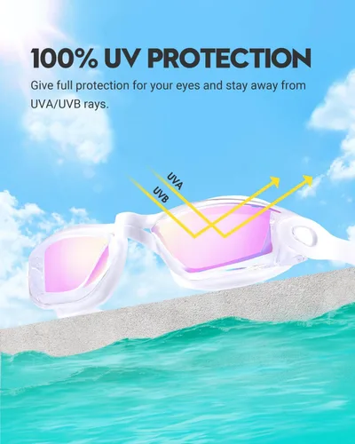 Miniatura 2 de Gafas de natación: paquete de 2 gafas de natación antivaho, sin fugas, protección UV, para adultos, hombres, mujeres, jóvenes Azul & blanco