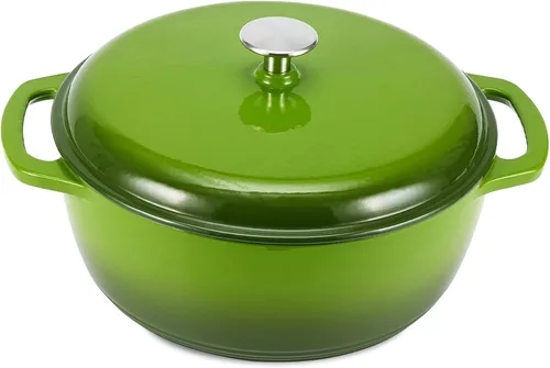 Miniatura 28 de Amazon Basics Olla de horno holandés de hierro fundido con tapa, esmaltada, redonda, doble asa, resistente, pequeña, 4.3 cuartos de galón, azul