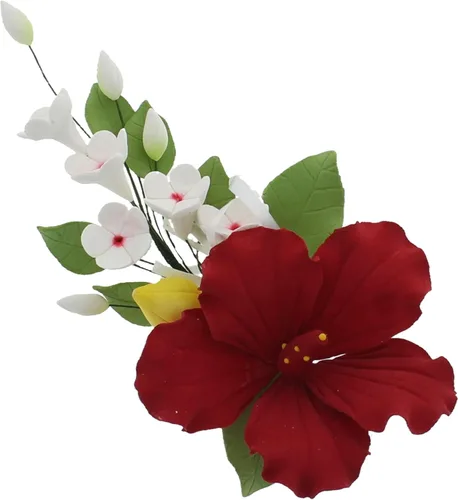 Global Sugar Art Hibiscus Sugar Cake Flowers Spray Cake Topper Red Hawaiian Cake Flower, 1 unidad por el chef Alan Tetreault Rojo