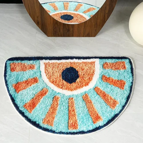 Tapete de baño lavable para baño, 31 x 20 pulgadas, medio círculo, antideslizante, pequeño, absorbente, de secado rápido, alfombra de felpa para