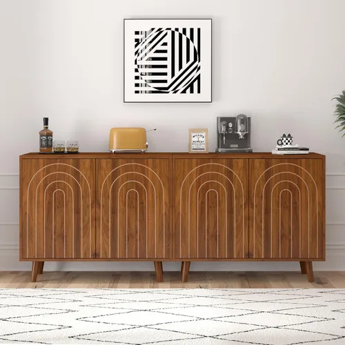 Miniatura 9 de weselon Gabinete Accent con Líneas Talladas, Aparador Moderno con Estantes Ajustables, Gabinetes de Almacenamiento Decorativos para Dormitorio, Sala