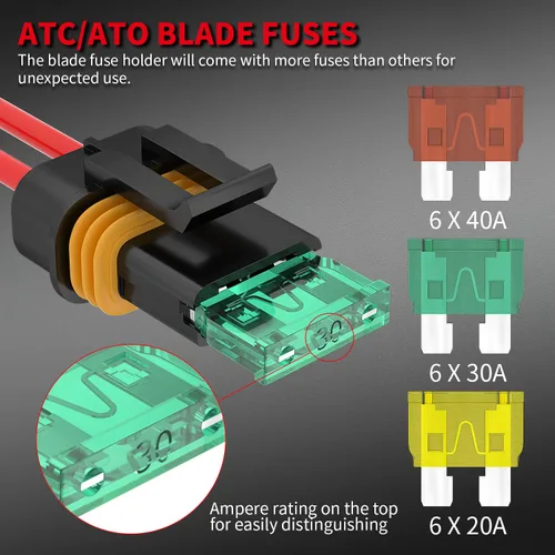 Miniatura 3 de DAIERTEK Portafusibles en línea 12V 12 AWG impermeable para fusible de cuchilla ATC/ATO con fusible en línea de 20 Amp 30 Amp 40 Amp, Portafusibles