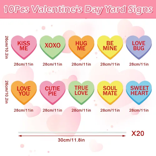 Miniatura 2 de Whaline 10 Piezas Letreros de Patio del Día de San Valentín con 20 Piezas Estacas Decoración de Corazón de Dulce de Conversación para Boda Césped