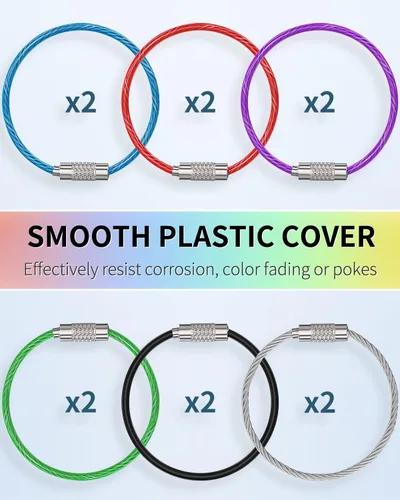 Miniatura 4 de Uniclife 4 Inch Wire Keychain Cable Large Stainless Steel Key Ring Loop Holder for Luggage Tag Keeper for Travel