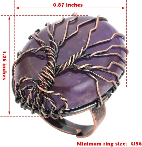 Miniatura 5 de Top Plaza Anillo Ajustable de Banda de Bronce Hecho a Mano Retro Vintage de Alambre de Cobre Envuelto Árbol de la Vida Piedra Preciosa de Cristal