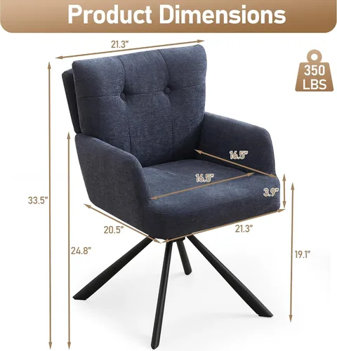 Miniatura 2 de WUTUTUEE Juego de 2 sillas de comedor de tela, modernas, tapizadas, giratorias, cómodas sillas de comedor con respaldo medio, sillón de escritorio