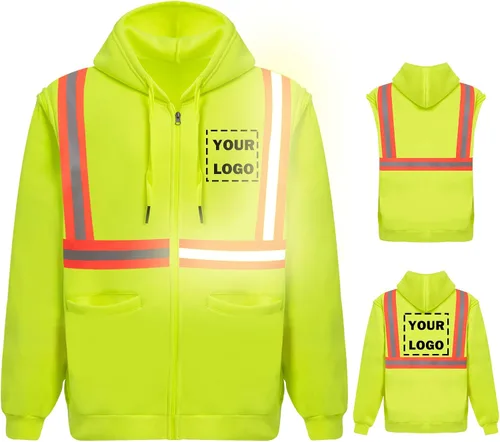 Miniatura 16 de Hi Vis - Sudadera de seguridad con capucha y manga extraíble, forro polar de alta visibilidad, chaqueta de trabajo Negro - Estilo 4