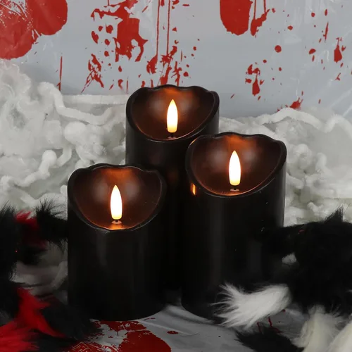 Miniatura 3 de Velas de pilar sin llama negras con temporizador de 6H, alimentadas por batería AAA, mecha y cera reales, velas LED parpadeantes con tema