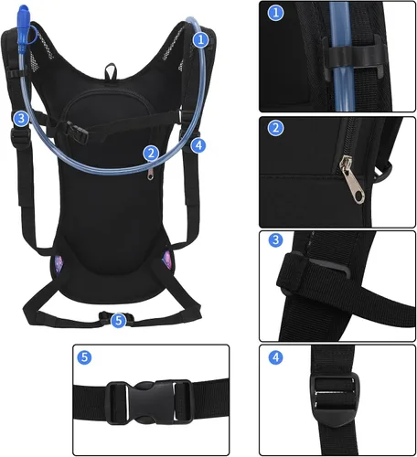 Miniatura 5 de Mochila de hidratación Roptat con bolsa de agua de 2L - Mochila de agua ligera con bolsa de agua para mujeres, hombres, correr, montar, andar