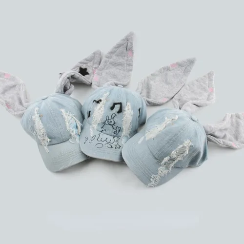 Miniatura 6 de Y2k - Gorros de mezclilla con orejas de conejo, trajes de Kpop para mujer, gorra de béisbol de hip-hop, gorras grunge para niñas