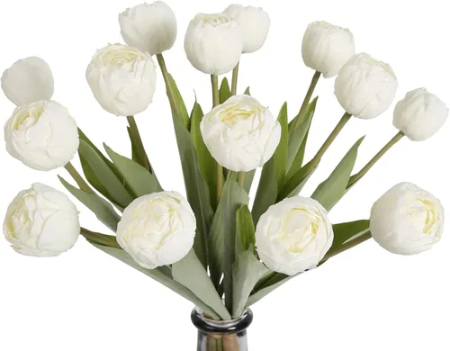 Miniatura 28 de IPOPU 24 tulipanes artificiales de tacto real para decoración, tulipanes falsos, arreglos florales, tulipanes artificiales sintéticos, decoración