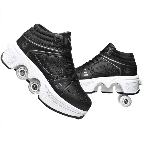 Patines de ruedas para mujeres y hombres al aire libre, zapatos de parkour 2 en 1 con ruedas para niñas/niños, zapatos retráctiles de doble fila
