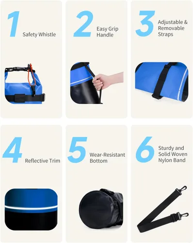 Miniatura 5 de ECOHUB Bolsa seca impermeable para mujeres y hombres, 5L/10L/20L Roll Top Bolsa de almacenamiento ligera en seco Mochila para viajes, kayak, Azul