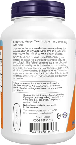Miniatura 3 de NOW Foods Suplementos, DHA-500 con 250 EPA, destilado molecularmente, apoya la salud cerebral*, 180 cápsulas blandas