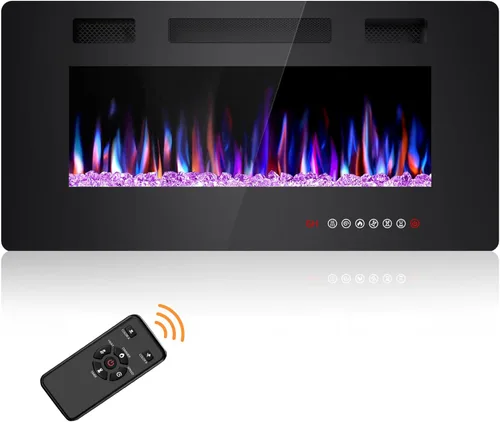 Miniatura 8 de Joy Pebble - Insertos de chimenea eléctrica de 50 pulgadas, chimenea eléctrica empotrada en la pared y montada en la pared 750/1500W, pantalla