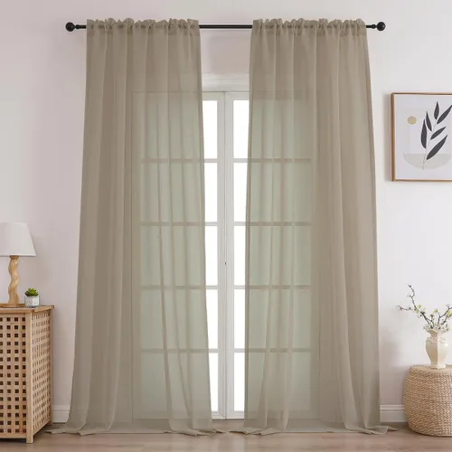 Miniatura 42 de CUCRAF Juego de 2 paneles de cortinas traslúcidas negras de 72 pulgadas de largo, con bolsillo para barra, cortinas de gasa para sala de estar