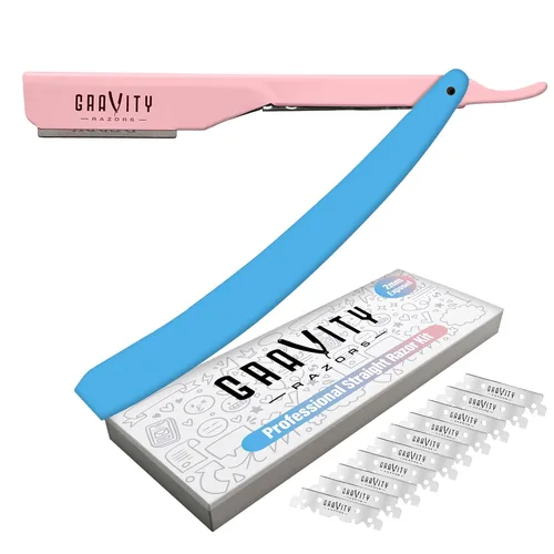 Miniatura 10 de Kit de cuchilla de afeitar recta profesional GRAVITY RAZORS – Ultra Exposición, incluye 10 cuchillas premium, 2mm expuestas, color oro y negro Dorado