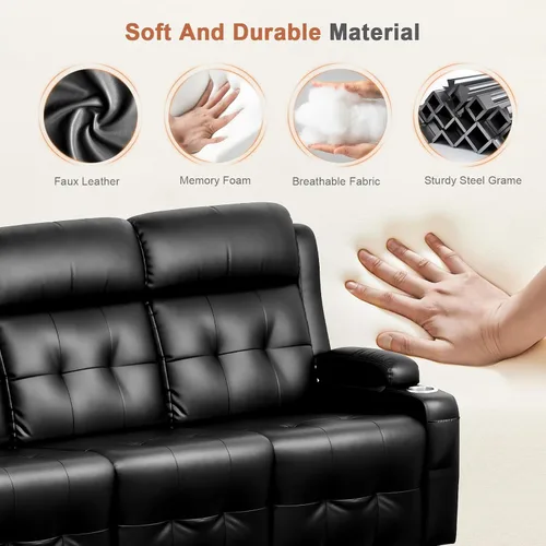 Miniatura 9 de Sofá Reclinable Loveseat para RV, Sofá Reclinable de Masaje de 3 Asientos Abrazador de Pared con USB, Bolsillos Integrados, Portavasos, Sofás Cama