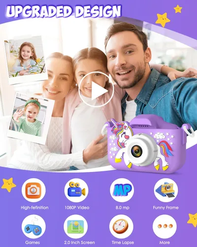 Miniatura 6 de Juguetes de cámara para niños de 3 a 12 años, cámara de unicornio para niñas, regalos de Navidad y cumpleaños para niñas, cámara de video digital