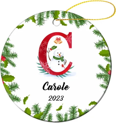 Miniatura 9 de Adorno personalizado con inicial de Navidad, regalo de decoración de árbol de Navidad, monograma de 26 letras para la primera Navidad, adorno