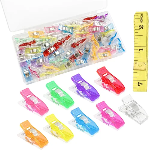 Paquete de 45 clips de costura multiusos para acolchar y manualidades, suministros de costura para encuadernar. Colores surtidos y 1 cinta métrica