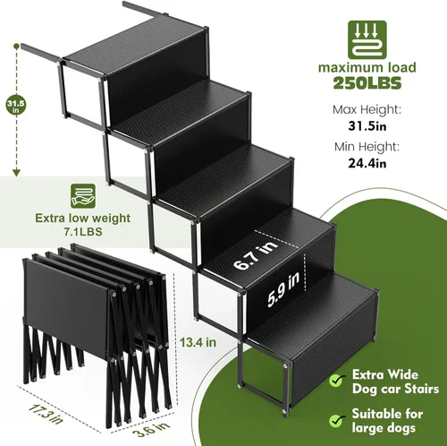 Miniatura 4 de Rampa para perros, rampas de 5 escalones para perros grandes con superficie antideslizante, escalones portátiles de aluminio para perros que