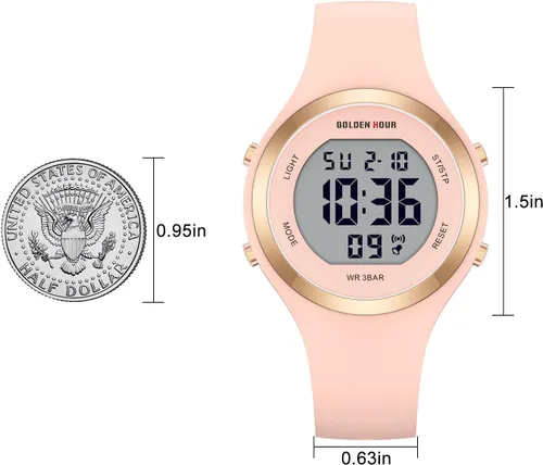 Miniatura 5 de GOLDEN HOUR Reloj de pulsera de silicona con cronógrafo digital impermeable para mujer