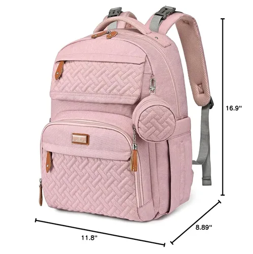 Miniatura 10 de BabbleRoo Mochila para pañales – Bolsa de pañales grande de viaje para bebé con cambiador, bolsas de bebé impermeables para mamá y papá, bolsas Rosa