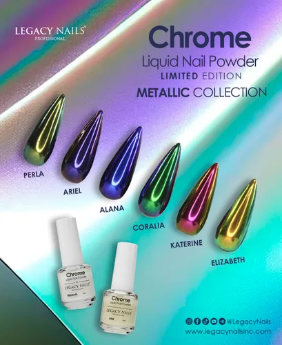 Miniatura 6 de LEGACY NAILS Polvo líquido profesional para uñas CROMADO - ALANA 0.2 fl oz - Revela la magia de los efectos iridiscentes, nacarados y metálicos - Di