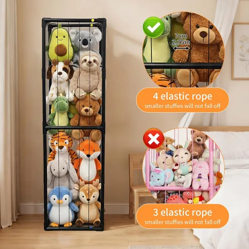 Miniatura 5 de Almacenamiento de animales de peluche, organizador de almacenamiento con banda elástica, tubo de PVC grueso, soporte grande para animales de peluche