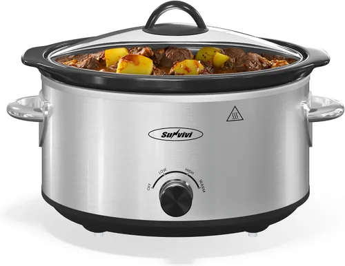 Olla de cocción lenta de 4QT y calentador de alimentos mini con olla de cerámica extraíble, 3 ajustes de calor, tapa de vidrio apta para Plateado