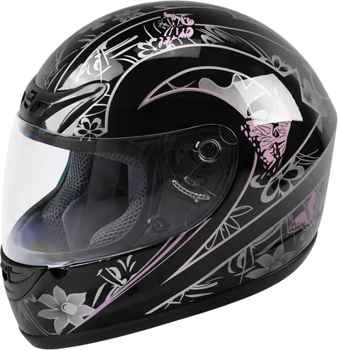SLMOTO - Casco de motocicleta de rostro completo para adultos, mariposa rosa y negra, con tapa abatible, para bicicleta de tierra y cuatrimoto,